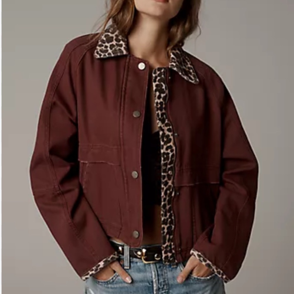 Pilcro Maroon Jacket with Leopard Trim
